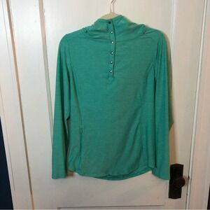 Duluth Trading Co Turquoise Button Hooded Sweater